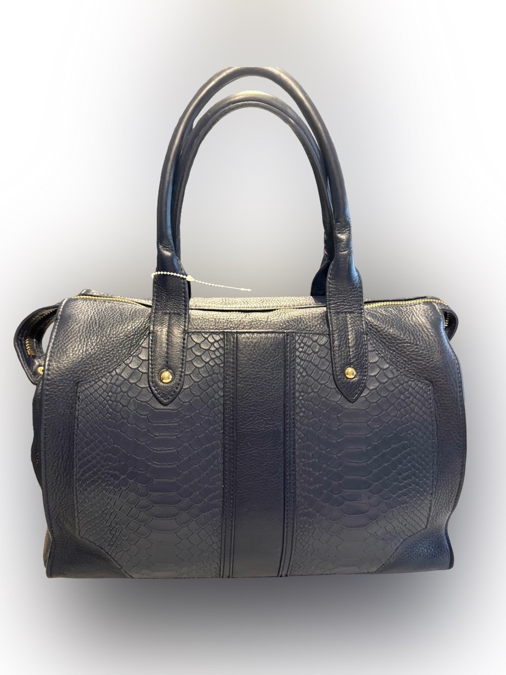 Gigi New York Small Gates Satchel / Tote Bag Navy Python Embossed Panels EUC